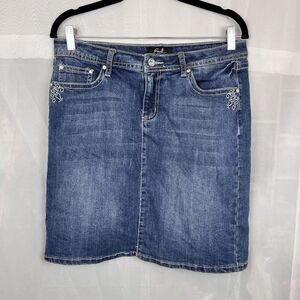 vintage y2k Earl denim skirt embellished rhinestone pockets grunge angel sz 12
